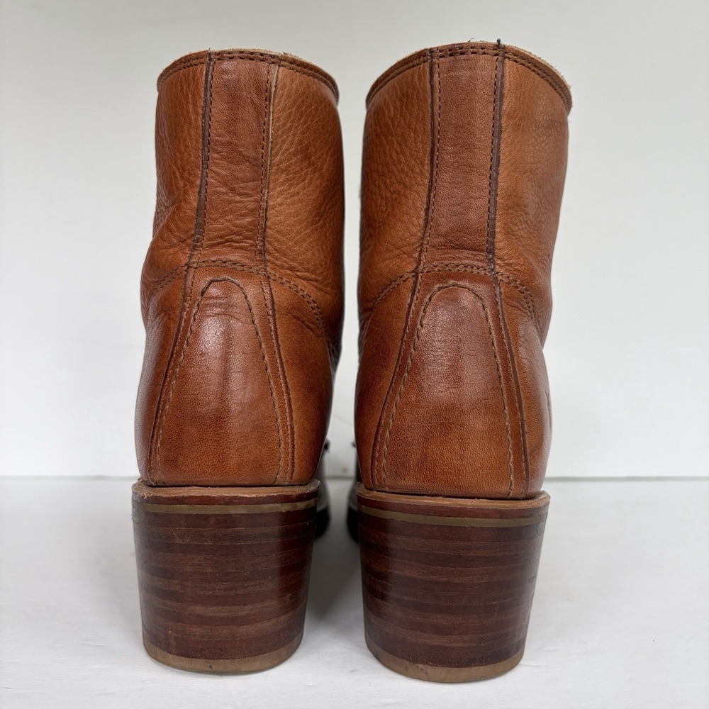 Vintage Frye Sabrina 6G Lace Up Boot 7.5 Saddle Leather Made USA Vibram Lug Heel - Picture 9 of 16